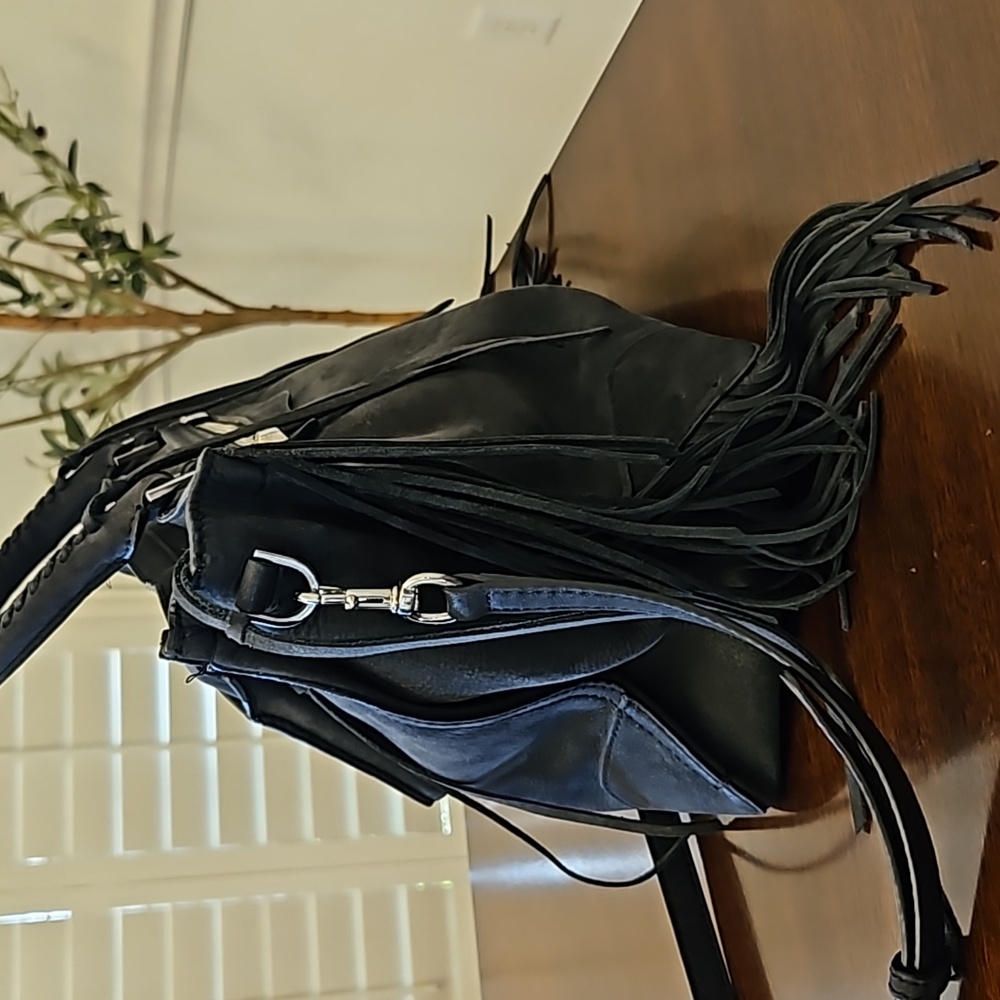 Rebecca Minkoff Gray Soft Suede Fringe Handbag w/ Crossbody Shoulder Strap - Picture 3 of 16
